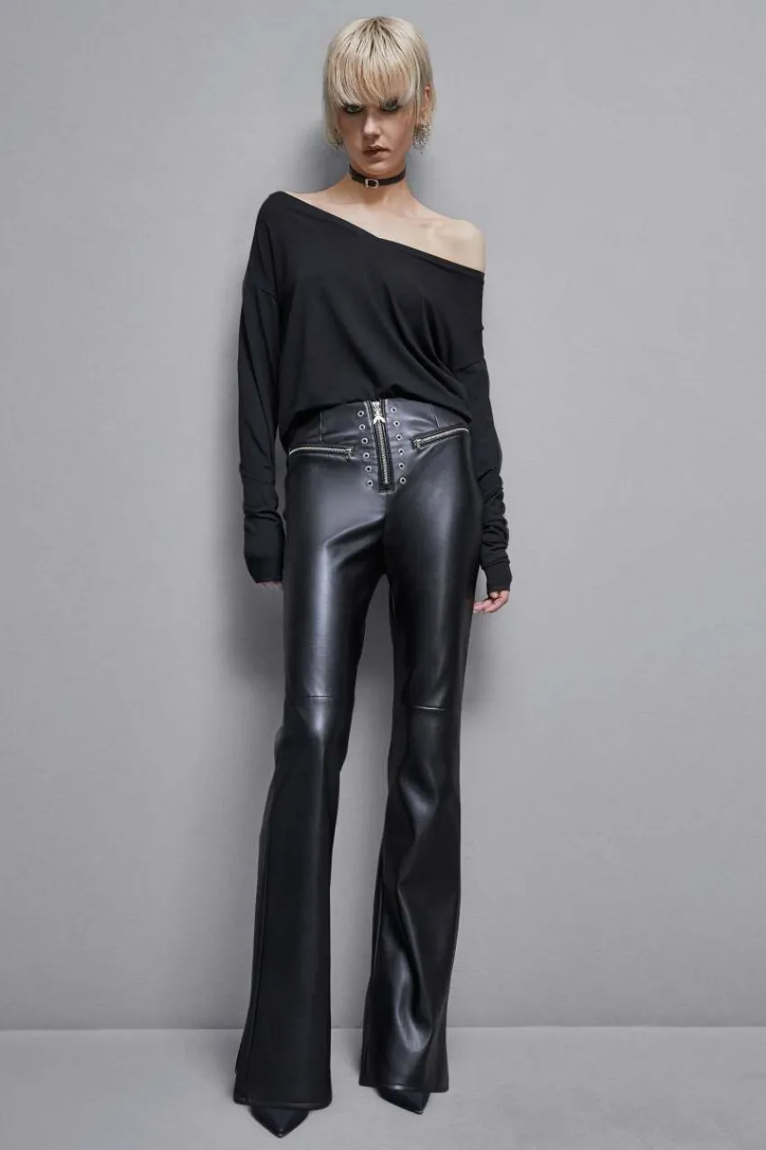 Patrizia Pepe Flare<Kunstleder-Schlaghose mit hoher Taille