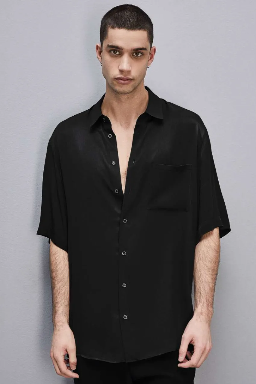 Herren Patrizia Pepe T-shirts & Hemdblusen<Kurzärmeliges Hemd aus Viskose-Twill